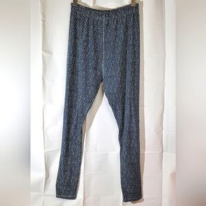 High Waisted Sleep/Loungewear Leggings, Blue and White - Size XLarge